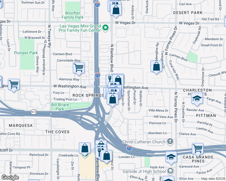 map of restaurants, bars, coffee shops, grocery stores, and more near in Las Vegas