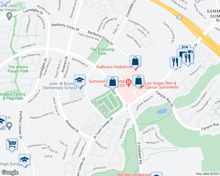 map of restaurants, bars, coffee shops, grocery stores, and more near 10205 Huxley Cross Lane in Las Vegas