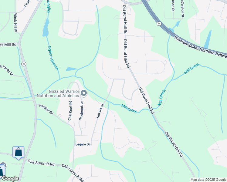 map of restaurants, bars, coffee shops, grocery stores, and more near 5781 Novack Street in Winston-Salem