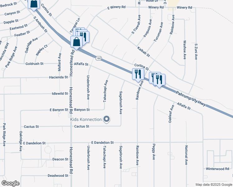 map of restaurants, bars, coffee shops, grocery stores, and more near 2650 Sagebrush Avenue in Pahrump