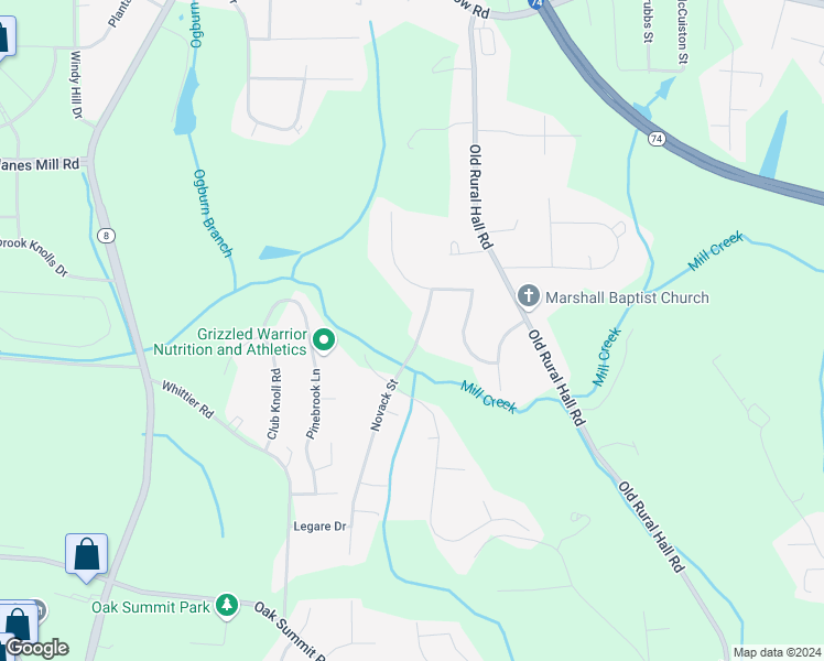 map of restaurants, bars, coffee shops, grocery stores, and more near 5750 Novack Street in Winston-Salem