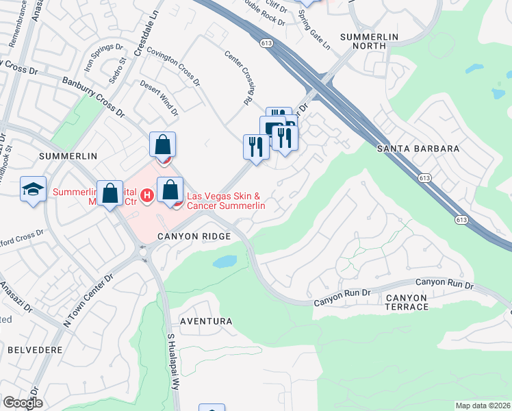 map of restaurants, bars, coffee shops, grocery stores, and more near 1160 North Town Center Drive in Las Vegas