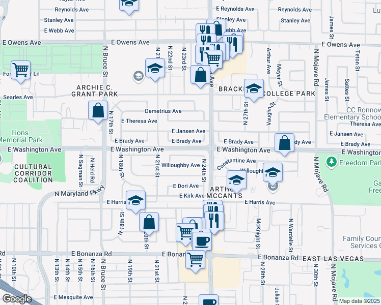 map of restaurants, bars, coffee shops, grocery stores, and more near 2309 East Constantine Avenue in Las Vegas