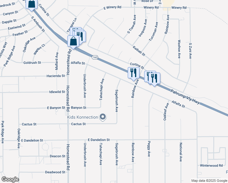 map of restaurants, bars, coffee shops, grocery stores, and more near 2650 Sagebrush Avenue in Pahrump