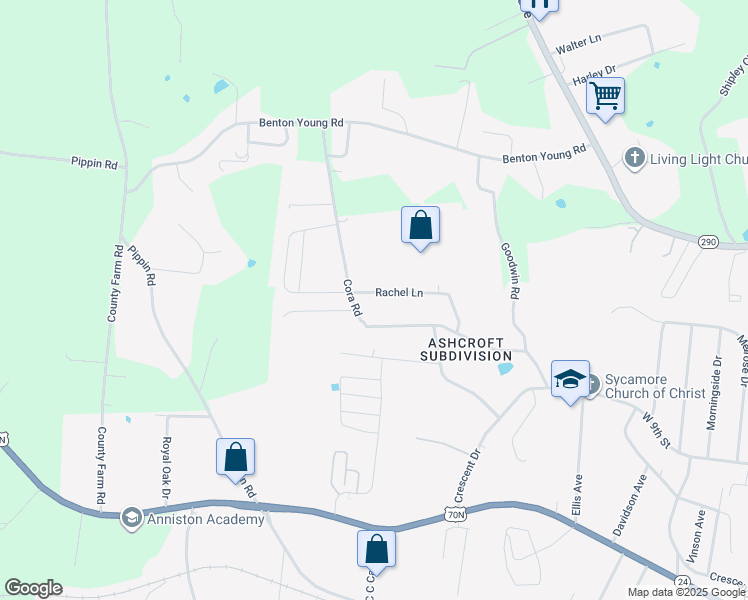 map of restaurants, bars, coffee shops, grocery stores, and more near 1370 Rachel Lane in Cookeville