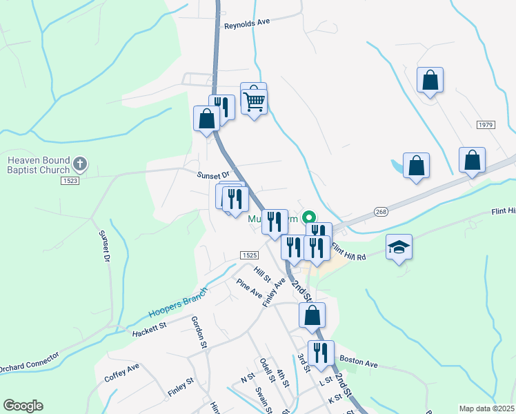 map of restaurants, bars, coffee shops, grocery stores, and more near 21 Sparta Road in North Wilkesboro