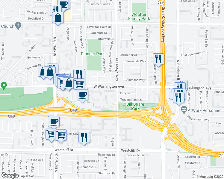 map of restaurants, bars, coffee shops, grocery stores, and more near 7316 Restful Springs Court in Las Vegas