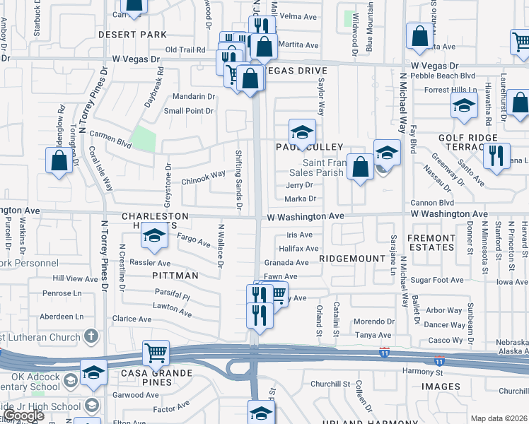 map of restaurants, bars, coffee shops, grocery stores, and more near in Las Vegas