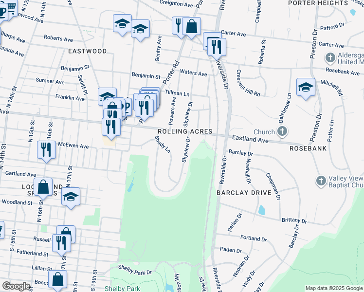 map of restaurants, bars, coffee shops, grocery stores, and more near 2110 Eastland Avenue in Nashville