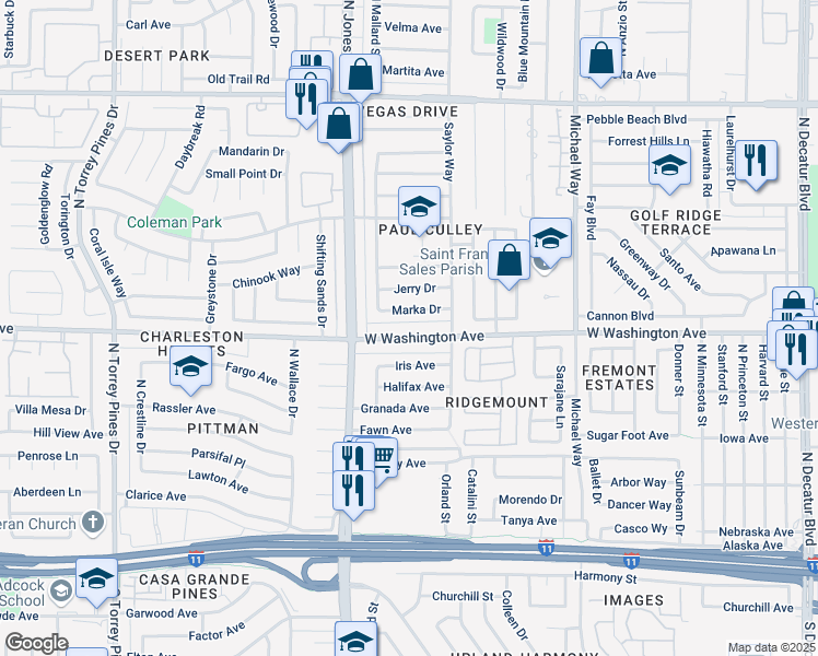 map of restaurants, bars, coffee shops, grocery stores, and more near 5817 Marka Drive in Las Vegas