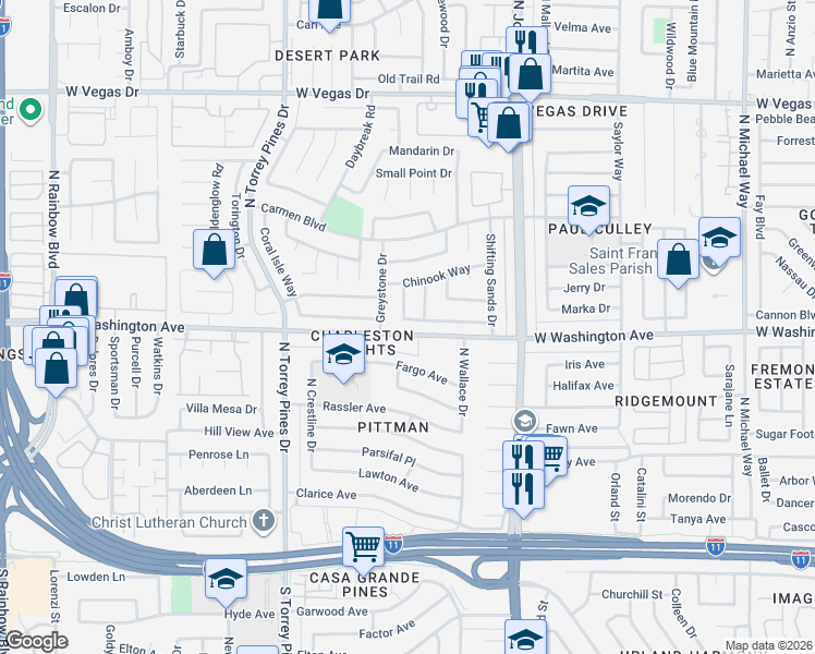 map of restaurants, bars, coffee shops, grocery stores, and more near 901 Shady Creek Drive in Las Vegas