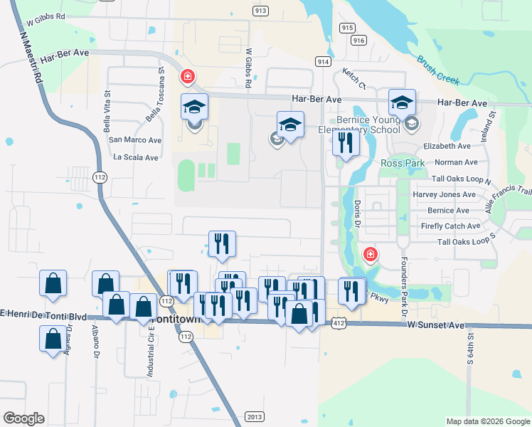 map of restaurants, bars, coffee shops, grocery stores, and more near 7518 Alivia Circle in Springdale