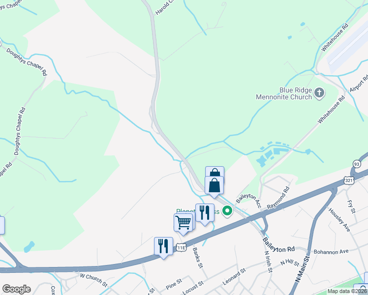 map of restaurants, bars, coffee shops, grocery stores, and more near 860 Baileyton Road in Greeneville
