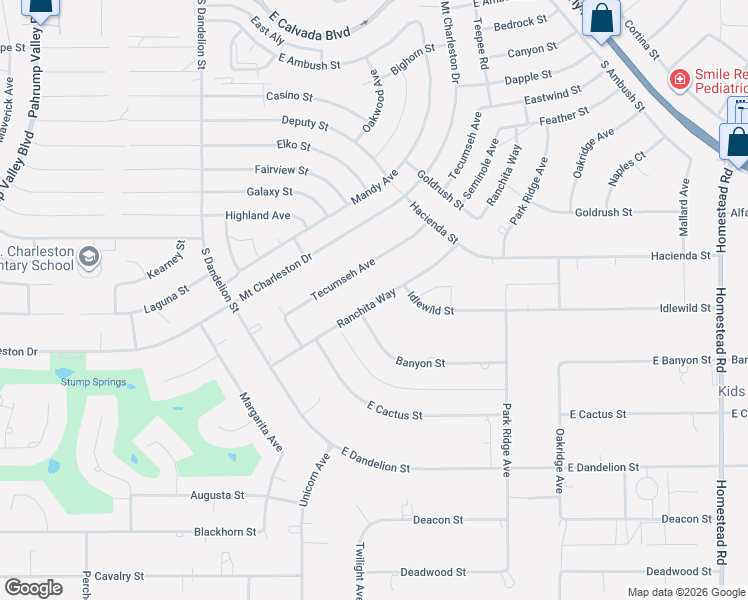 map of restaurants, bars, coffee shops, grocery stores, and more near 2660 Ranchita Way in Pahrump