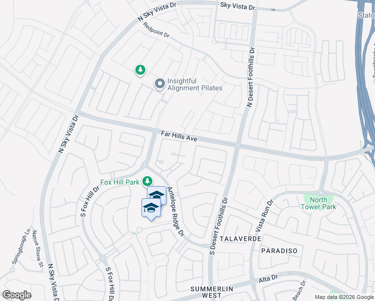 map of restaurants, bars, coffee shops, grocery stores, and more near 36 Alamere Falls Drive in Las Vegas