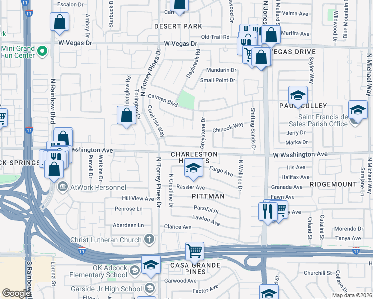 map of restaurants, bars, coffee shops, grocery stores, and more near 6348 Greyhawk Avenue in Las Vegas