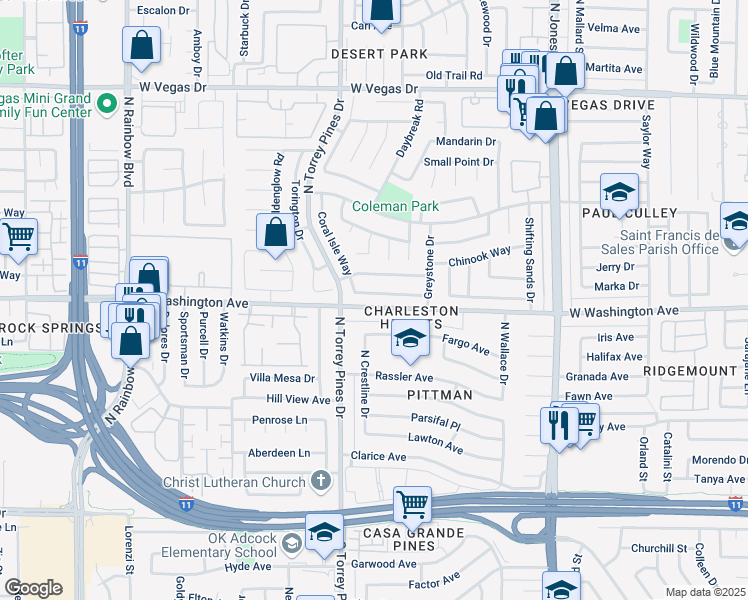 map of restaurants, bars, coffee shops, grocery stores, and more near 6348 Greyhawk Avenue in Las Vegas