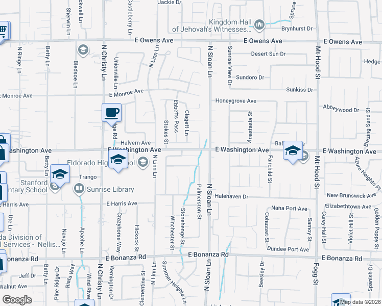 map of restaurants, bars, coffee shops, grocery stores, and more near 5830 Auckland Drive in Las Vegas