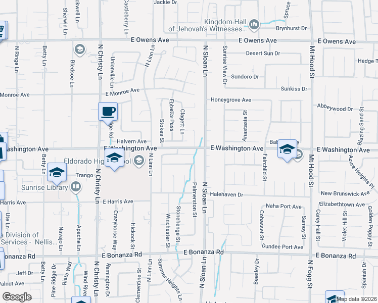 map of restaurants, bars, coffee shops, grocery stores, and more near 5840 Auckland Drive in Las Vegas