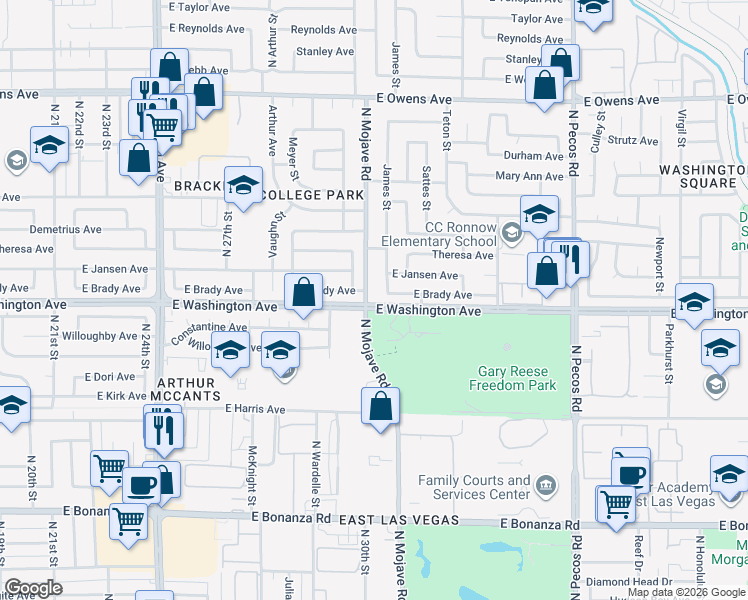 map of restaurants, bars, coffee shops, grocery stores, and more near 904 North Mojave Road in Las Vegas