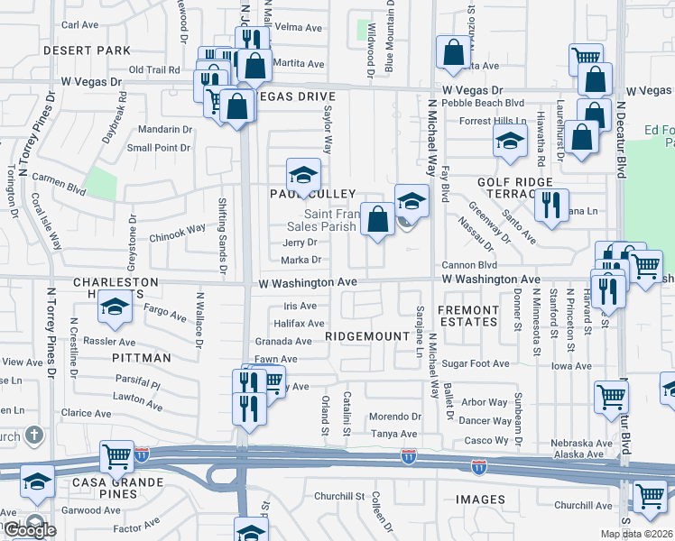 map of restaurants, bars, coffee shops, grocery stores, and more near 908 Saylor Way in Las Vegas
