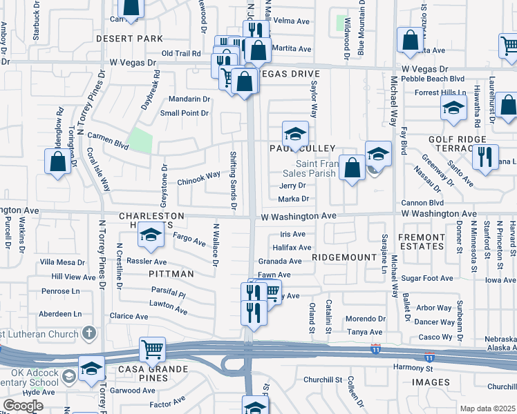 map of restaurants, bars, coffee shops, grocery stores, and more near in Las Vegas
