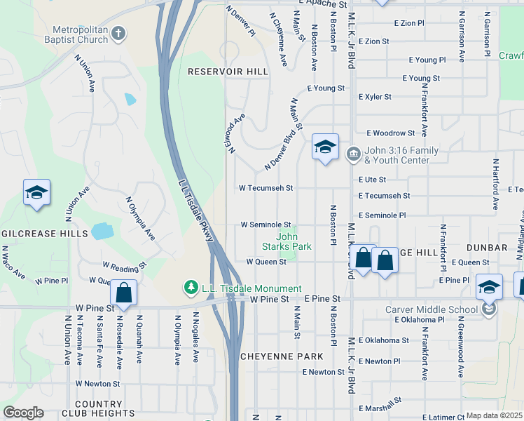 map of restaurants, bars, coffee shops, grocery stores, and more near 1824 North Cheyenne Avenue in Tulsa