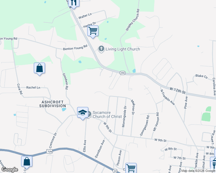 map of restaurants, bars, coffee shops, grocery stores, and more near 1224 Quail Hollow Circle in Cookeville