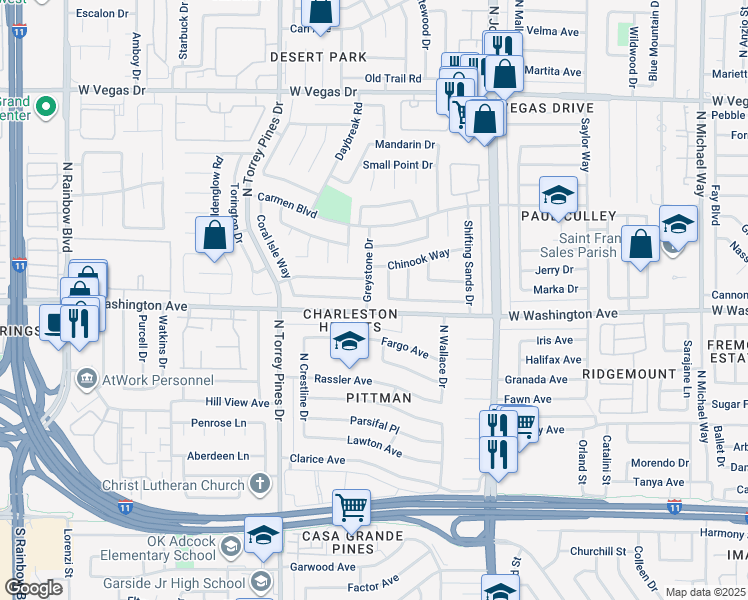map of restaurants, bars, coffee shops, grocery stores, and more near 909 Greystone Drive in Las Vegas
