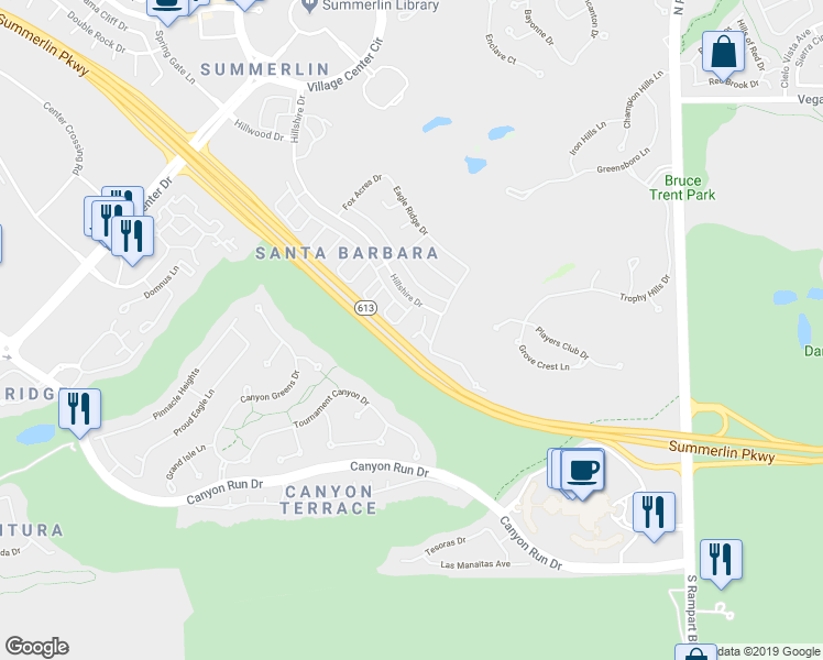 map of restaurants, bars, coffee shops, grocery stores, and more near 801 Dana Hills Court in Las Vegas