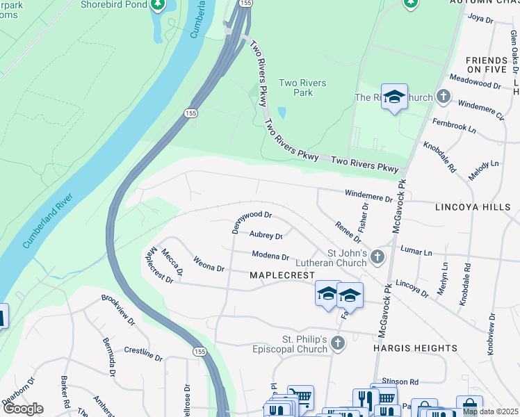 map of restaurants, bars, coffee shops, grocery stores, and more near 2314 Dennywood Drive in Nashville