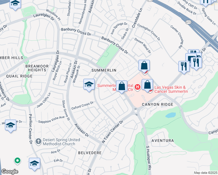 map of restaurants, bars, coffee shops, grocery stores, and more near 804 Canterbury Cross Place in Las Vegas