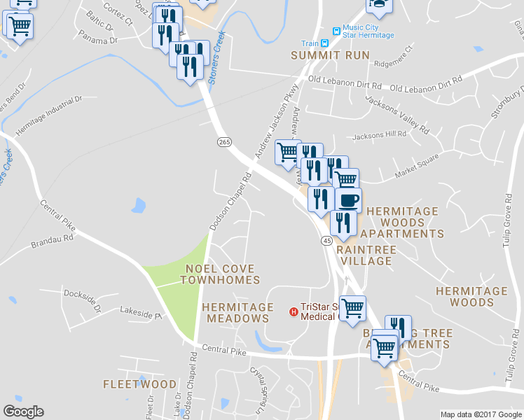 map of restaurants, bars, coffee shops, grocery stores, and more near 3608 Quail Drive in Nashville