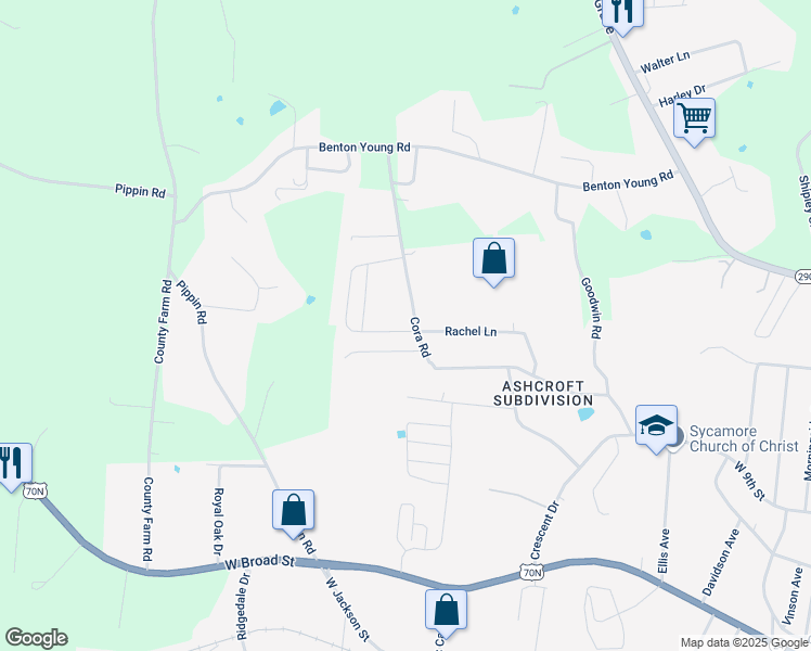 map of restaurants, bars, coffee shops, grocery stores, and more near 480 Cora Road in Cookeville