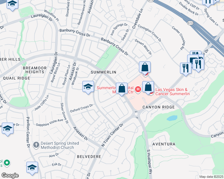 map of restaurants, bars, coffee shops, grocery stores, and more near 813 Cambridge Cross Place in Las Vegas