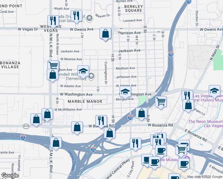 map of restaurants, bars, coffee shops, grocery stores, and more near in Las Vegas