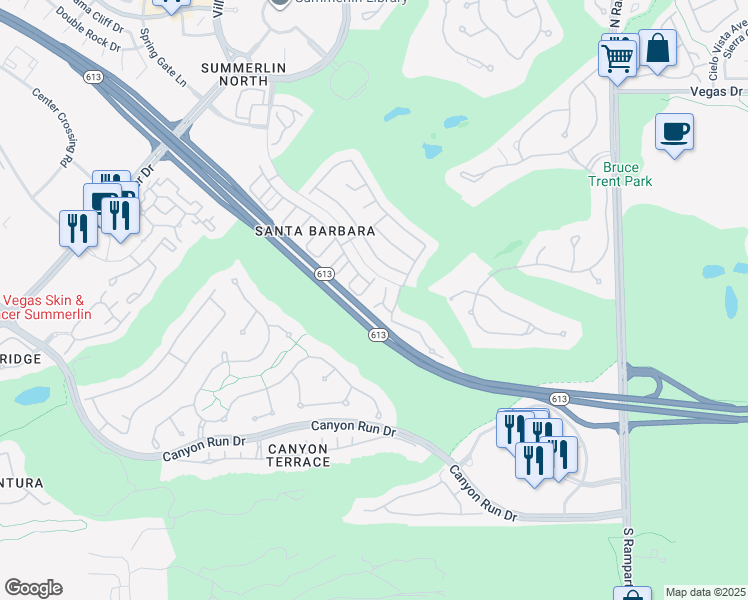 map of restaurants, bars, coffee shops, grocery stores, and more near 805 Dana Hills Court in Las Vegas