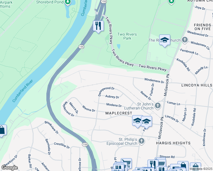map of restaurants, bars, coffee shops, grocery stores, and more near 2314 Dennywood Drive in Nashville