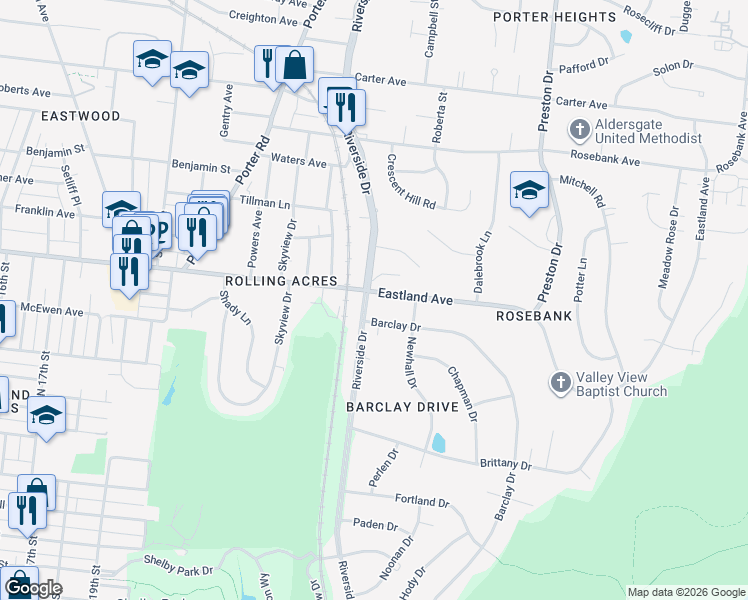 map of restaurants, bars, coffee shops, grocery stores, and more near 825 Riverside Drive in Nashville