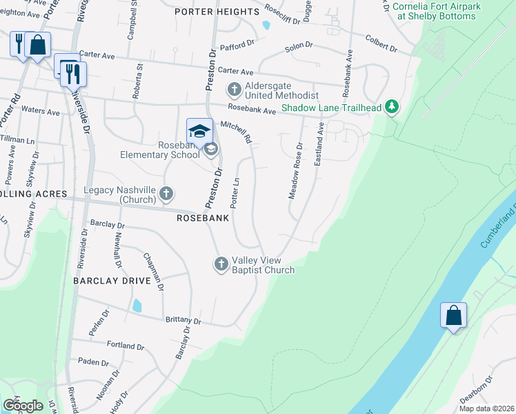 map of restaurants, bars, coffee shops, grocery stores, and more near 913 Mitchell Road in Nashville
