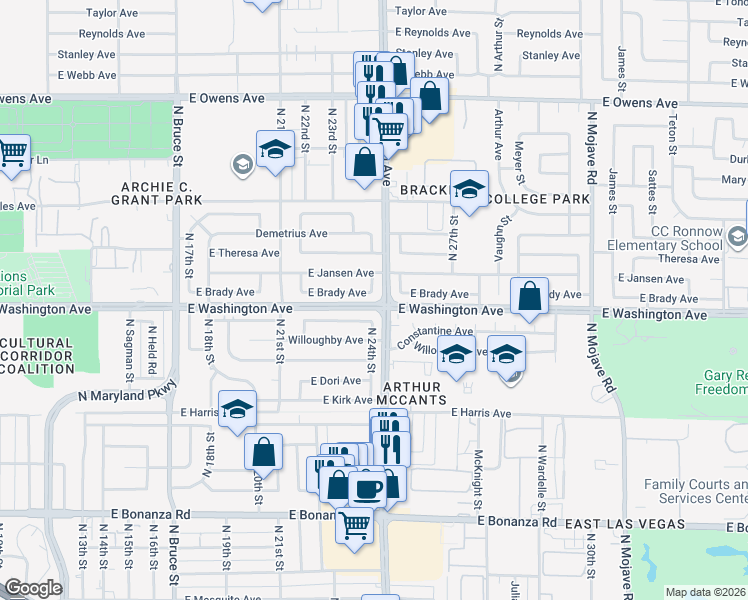 map of restaurants, bars, coffee shops, grocery stores, and more near 901 North 26th Street in Las Vegas