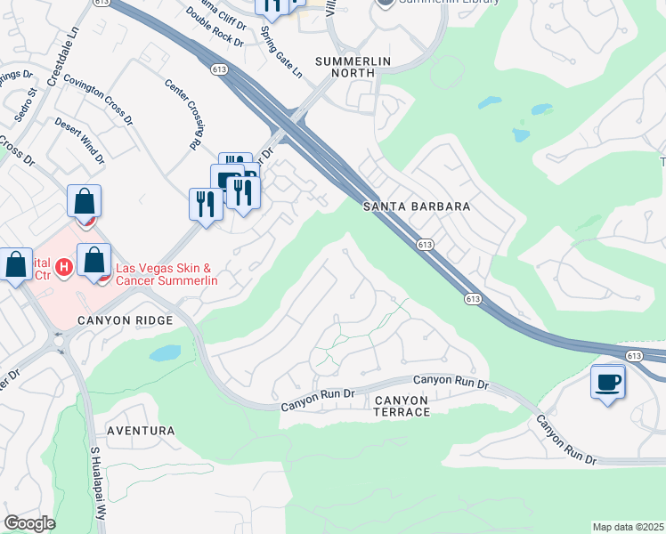 map of restaurants, bars, coffee shops, grocery stores, and more near 9512 Rocky Cliff Place in Las Vegas