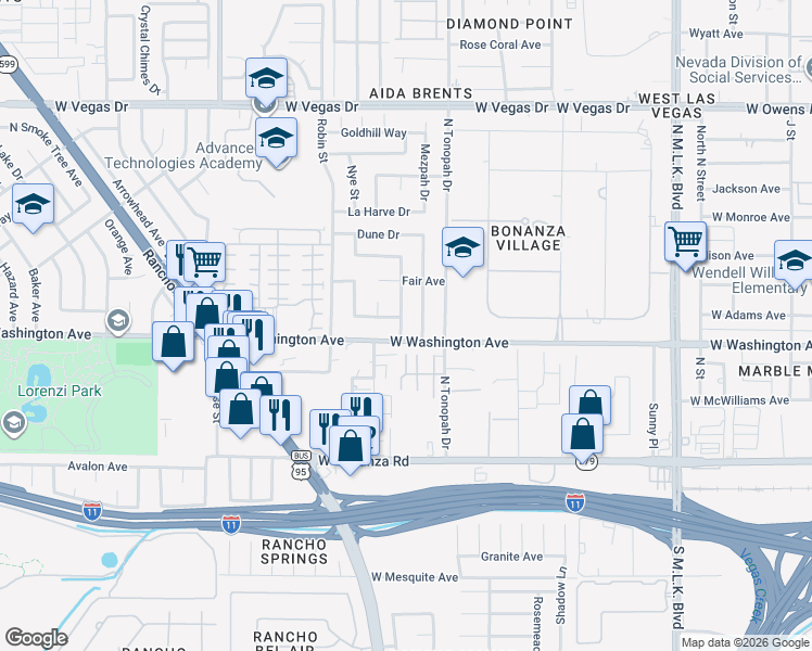 map of restaurants, bars, coffee shops, grocery stores, and more near 904 Maenpah Street in Las Vegas