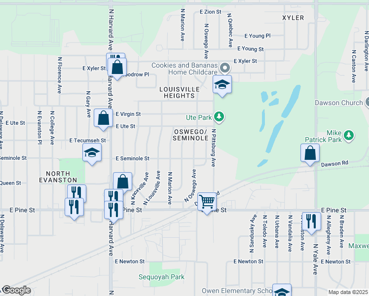 map of restaurants, bars, coffee shops, grocery stores, and more near 1819 North New Haven Avenue in Tulsa