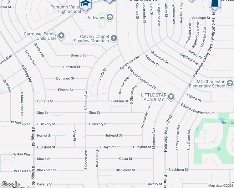 map of restaurants, bars, coffee shops, grocery stores, and more near 2621 Sycamore Avenue in Pahrump
