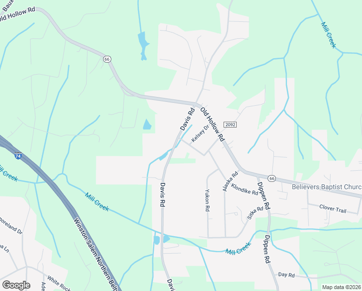 map of restaurants, bars, coffee shops, grocery stores, and more near 3220 Creason Circle in Walkertown