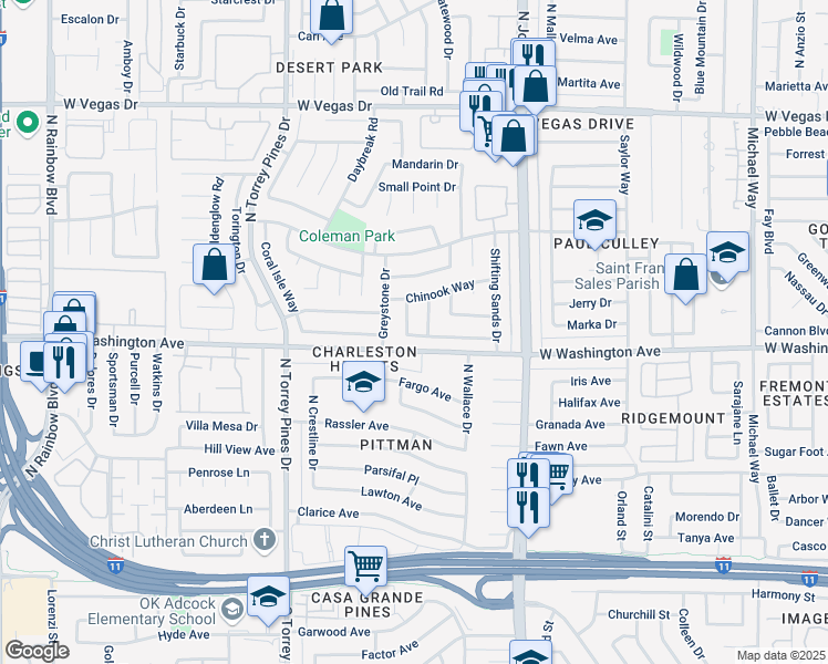 map of restaurants, bars, coffee shops, grocery stores, and more near 901 Shady Creek Drive in Las Vegas