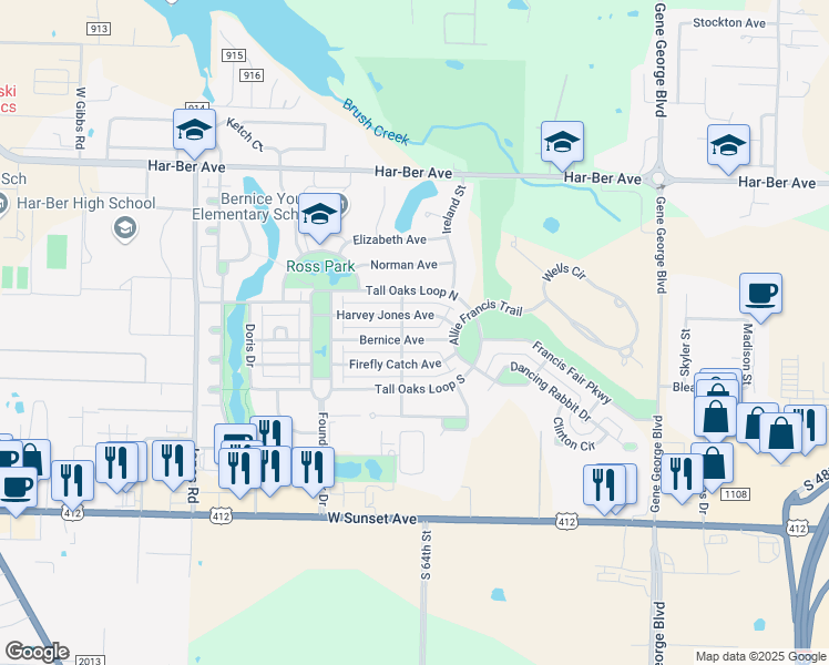 map of restaurants, bars, coffee shops, grocery stores, and more near 6458 Bernice Avenue in Springdale