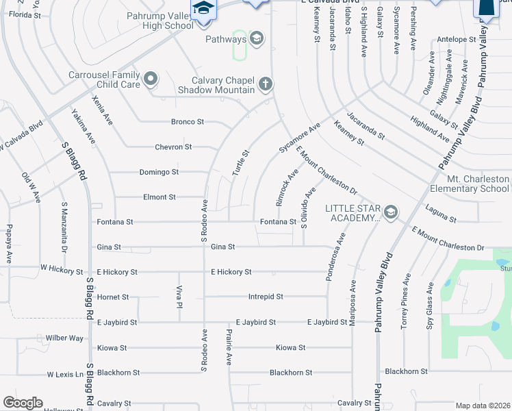 map of restaurants, bars, coffee shops, grocery stores, and more near 2621 Sycamore Avenue in Pahrump