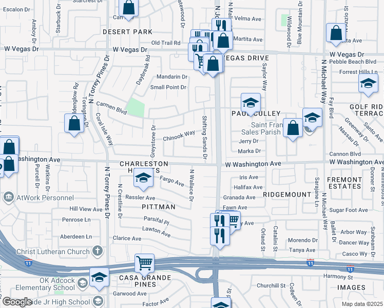 map of restaurants, bars, coffee shops, grocery stores, and more near 6124 Warm River Road in Las Vegas